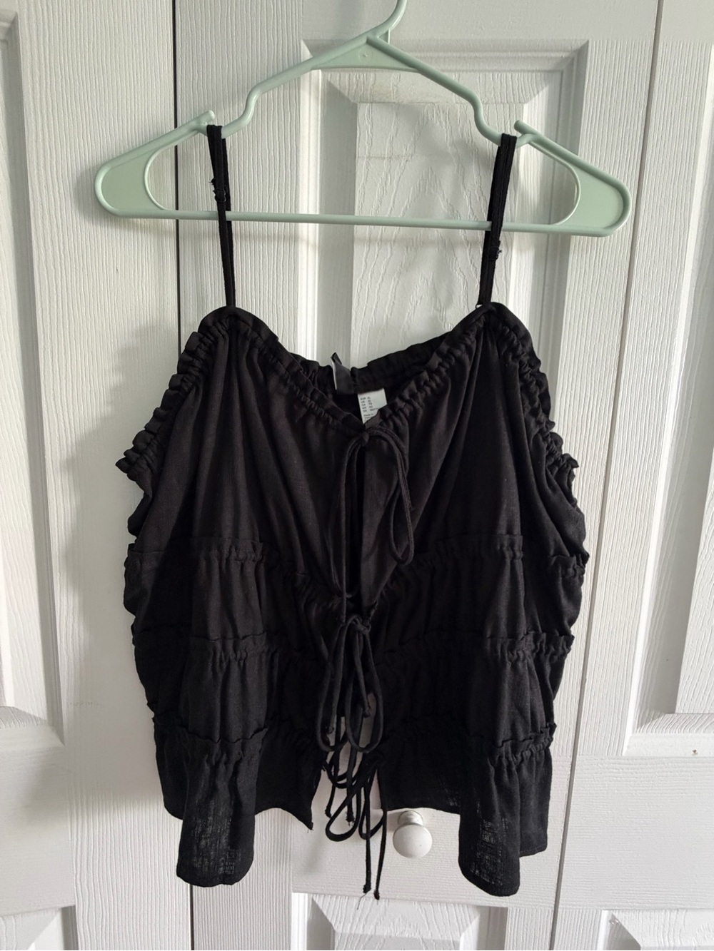 Divided Black Ruffle Tie-Front Tank Top